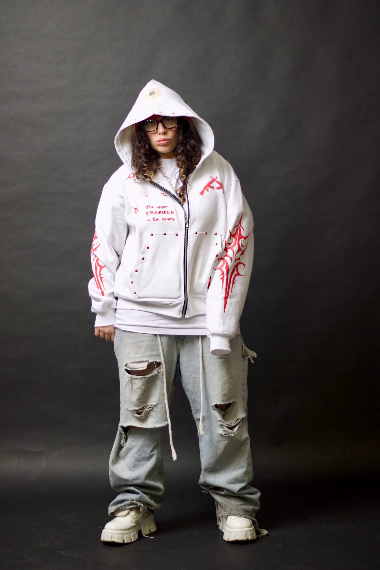 White Tribal Hoodie